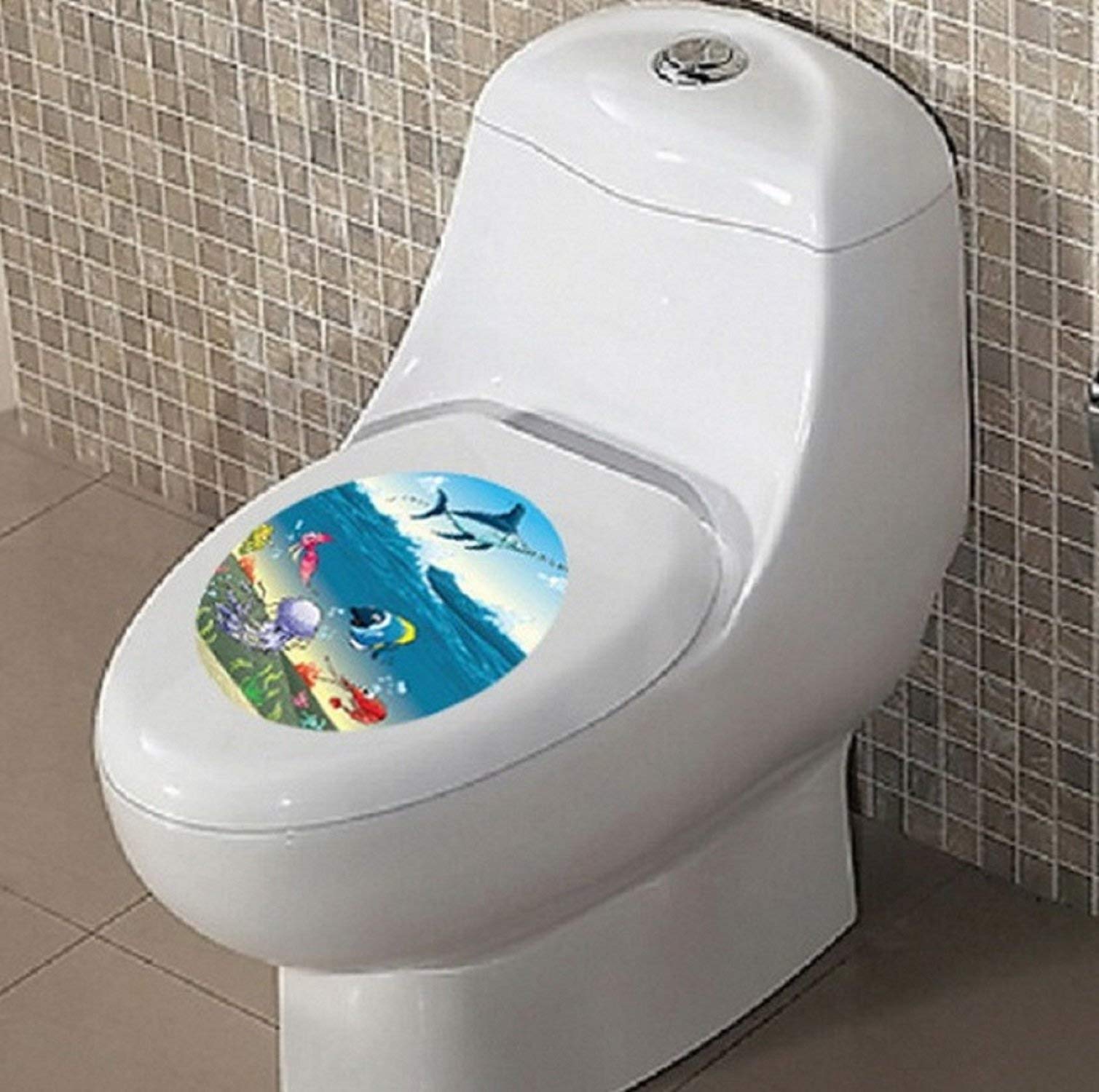 JAAMSO ROYALS Multicolour Sea Creature Toilet & Bathroom Vinyl Peel and Stick Wall Sticker (21 CM X 30 CM) 1
