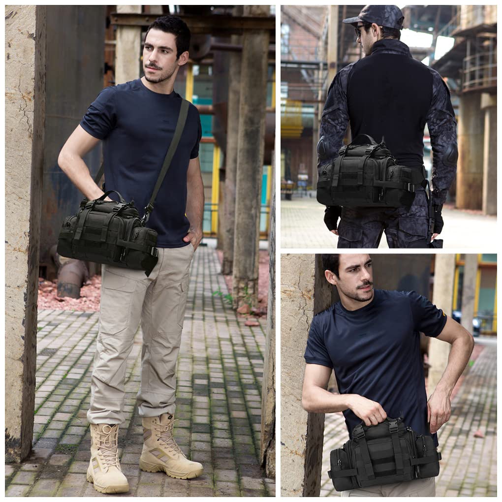 Huntvp Tattico Marsupio Grande Uomo Multifunzione Borsa a Tracolla Militare Molle per Sport Lavoro Outdoor Campeggio Escursione Ciclismo Trekking, Nero