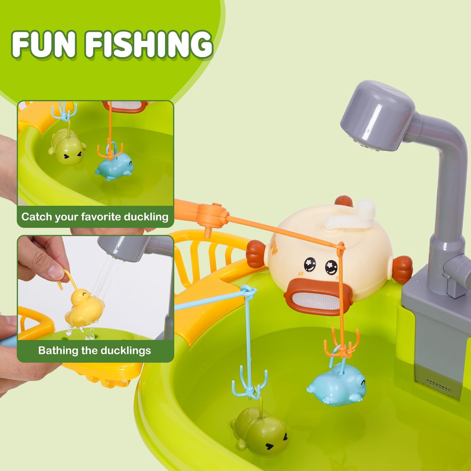 Spülbecken Spielzeug Kinder Spielspüle,kinderwaschbecken Küchenspüle Spielzeug Set Mit Angelspiel Schaummaschine,Wasserhahn Kinderküche Role Play Ab 3 Jahre