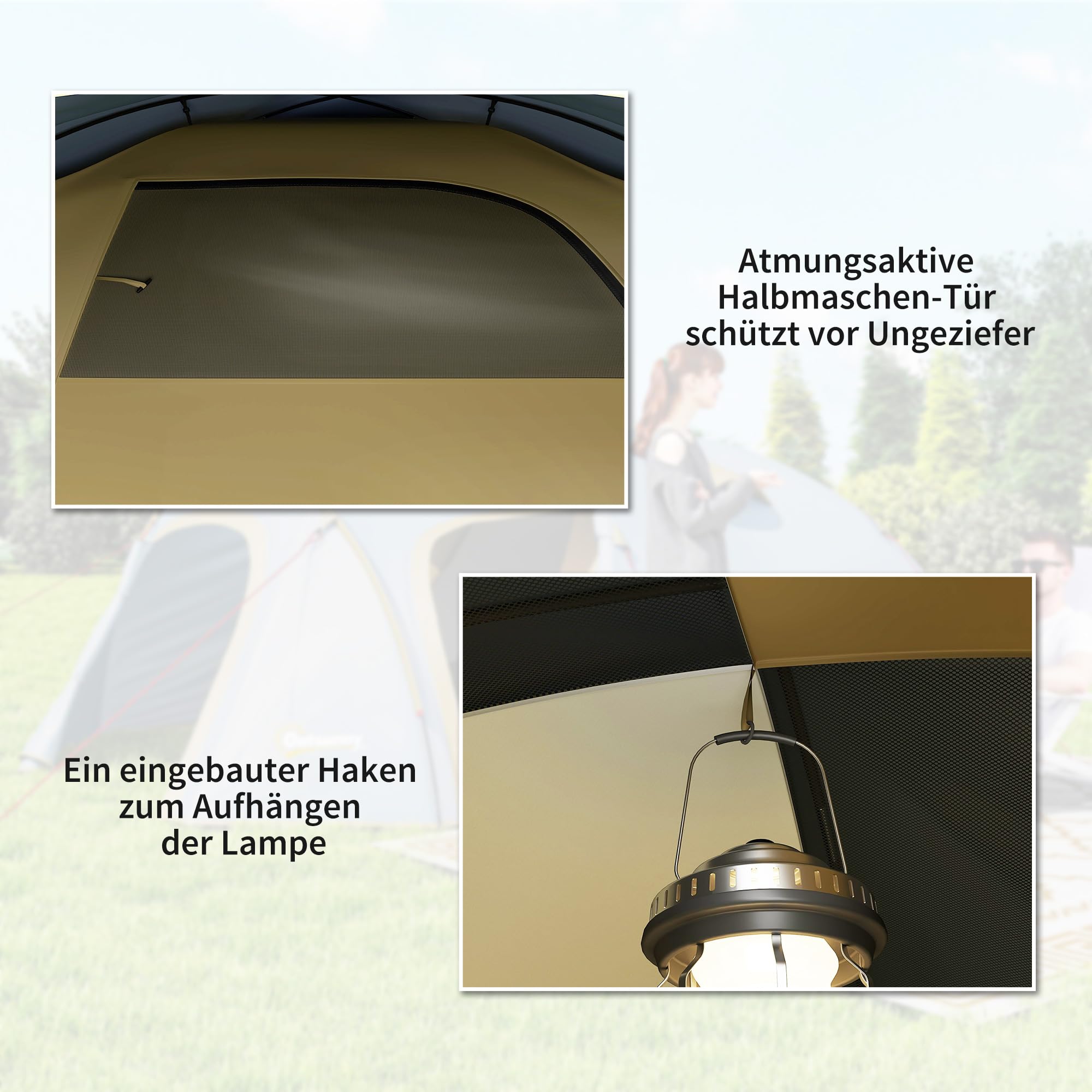Outsunny Tenda da campeggio per 4 persone, impermeabile, con 2 ante ganci, per campeggio, viaggi, trekking, giardino