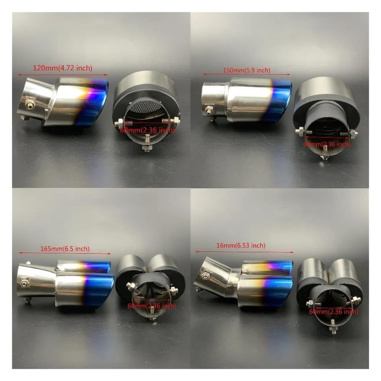 Tubo Escape para F&ORD para Mustang para Ranger para Figo F-150 F250 F350 F450 Punta De Escape Estilo De Coche Caja De Tubo De Tubo De Escape(B Type Straight Silv)