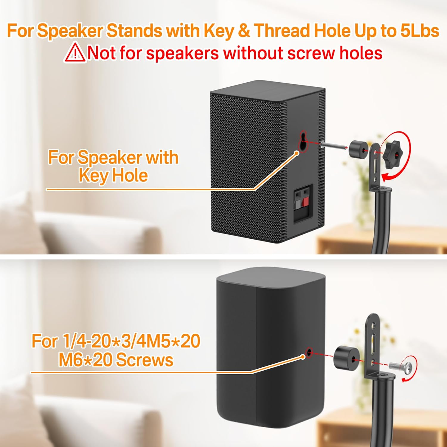 Height Adjustable Speaker Stand Pair Extend 33" to 42" with Wall Mount for Samsung, Vizio, Bose, LG, Roku Rear Speakers and More Surround Sound Speaker Stands Up to 5Lbs with Key Hole&Thread Hole