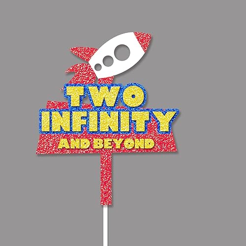 Miniatura 3 de Dos infinitos y más allá de la decoración para tartas de dibujos animados con purpurina de historias de segundo cumpleaños, decoración de cumpleaños