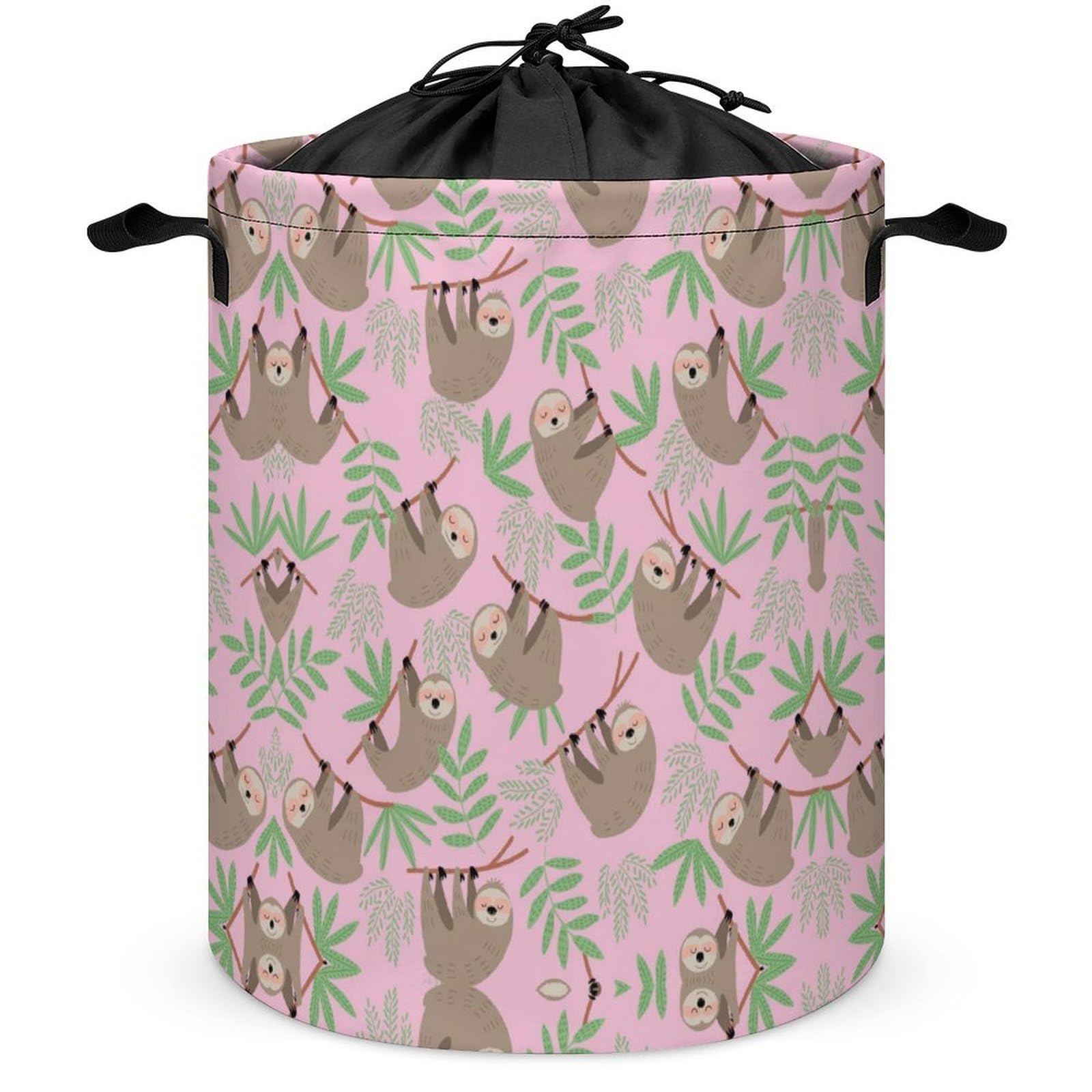 Qjjinxior Drawstring Laundry Hamper, Cute Sloth Laundry Basket, Washing Basket with Handle