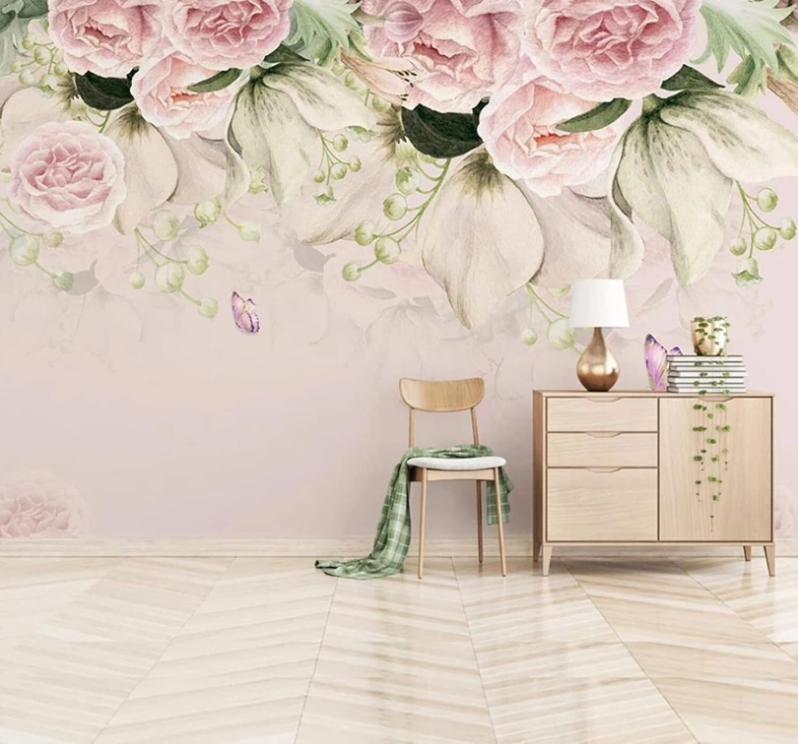 XLMING Warm Beautiful Pastoral Flowers Butterflies 3D Wallpaper Luxury Silk Study Dining Feature Sofa Grey Bedroom Living Room Tv Decorative Wall-400cm×280cm