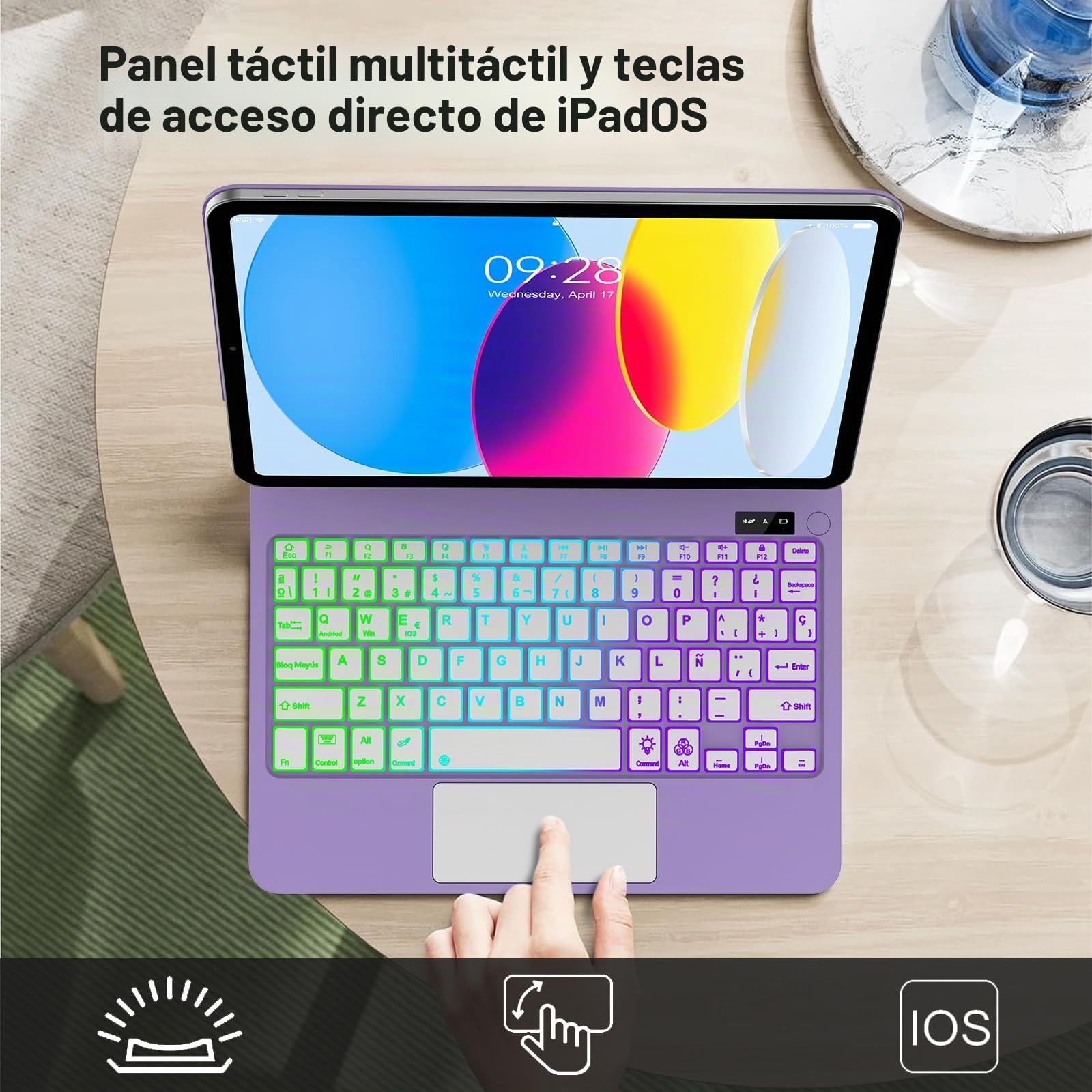 FOGARI Magic Keyboard para iPad A16 11 Generación 2025/10 Generación 10.9" 2022, Español Ñ Teclado para iPad 10ª/11ª Generación A16 Bluetooth Teclado con Trackpad, Púrpura