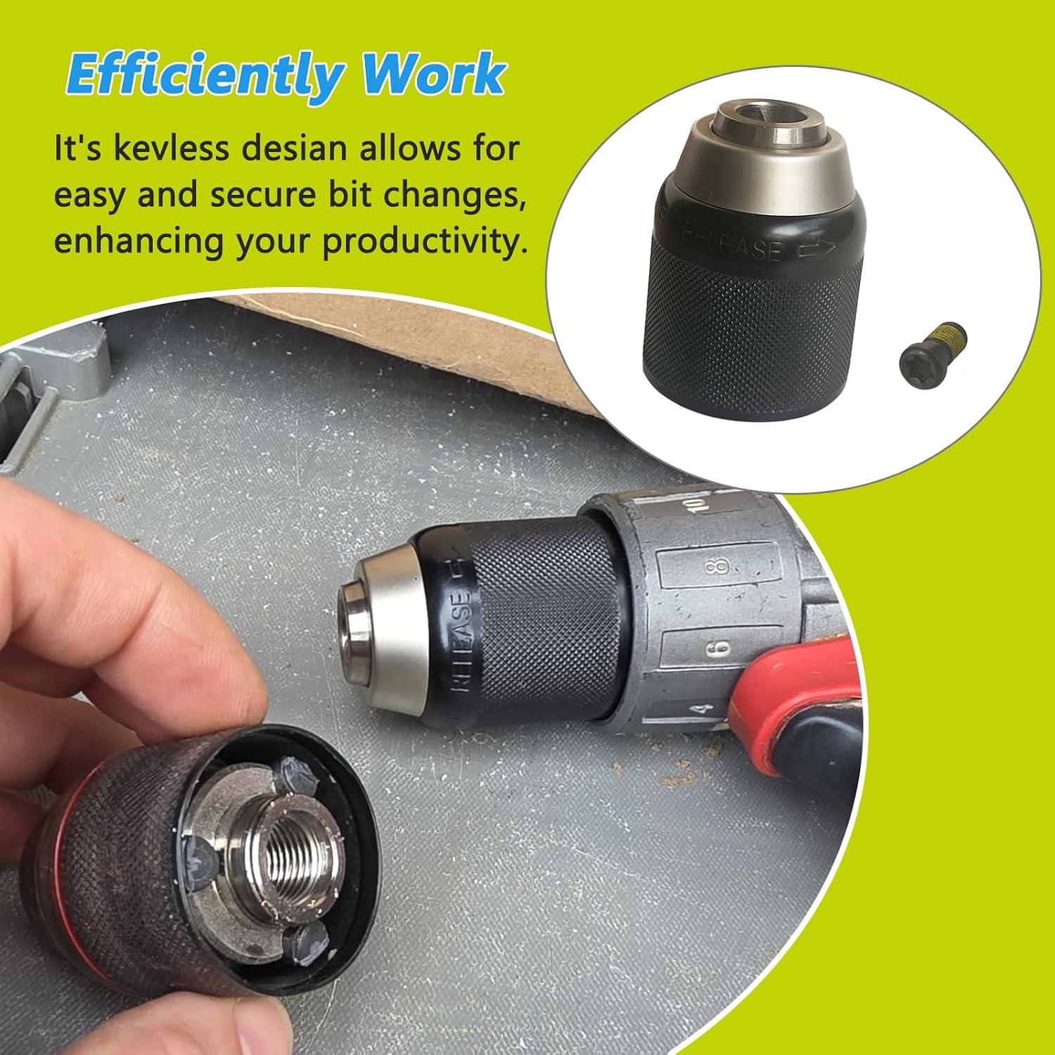 42-66-1006 42-66-2704 Keyless Drill Chuck Fit for Mwkee 42-66-2706 42-66-2707 2804-20, 1/16"-1/2 Clamping Capacity, 9/16"-18 Mount