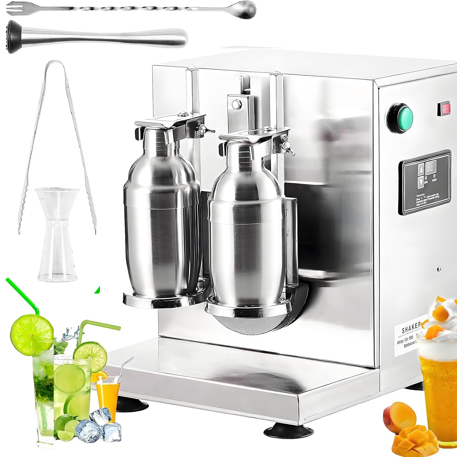 Maszyna do wytrząsania herbaty z mlekiem, elektryczny blender do herbaty bąbelkowej i soku, stal nierdzewna, z 2 kubkami 1000 ml do kawy, mleka i wina