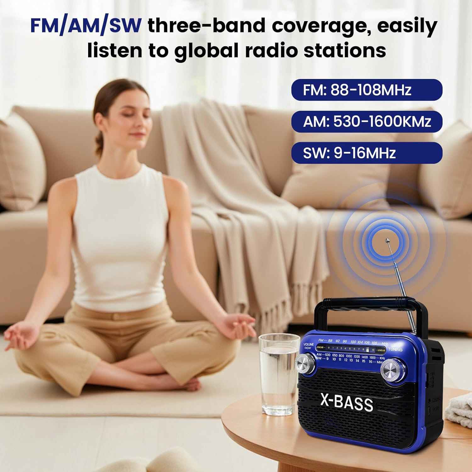 Radios Portable AM FM SW with Bluetooth,Emergency Flashlight Support USB/TF Player,D Battery Operated/USB Charge,Digital Tuner & Earphone Jack, Perfect for Home/Outdoor/Travel