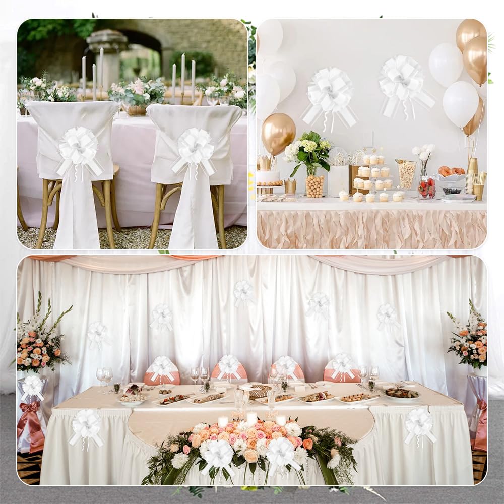 Grands Nœuds à Tirer Blancs 15cm Rubans Décoratifs pour Mariage Voiture Cadeaux