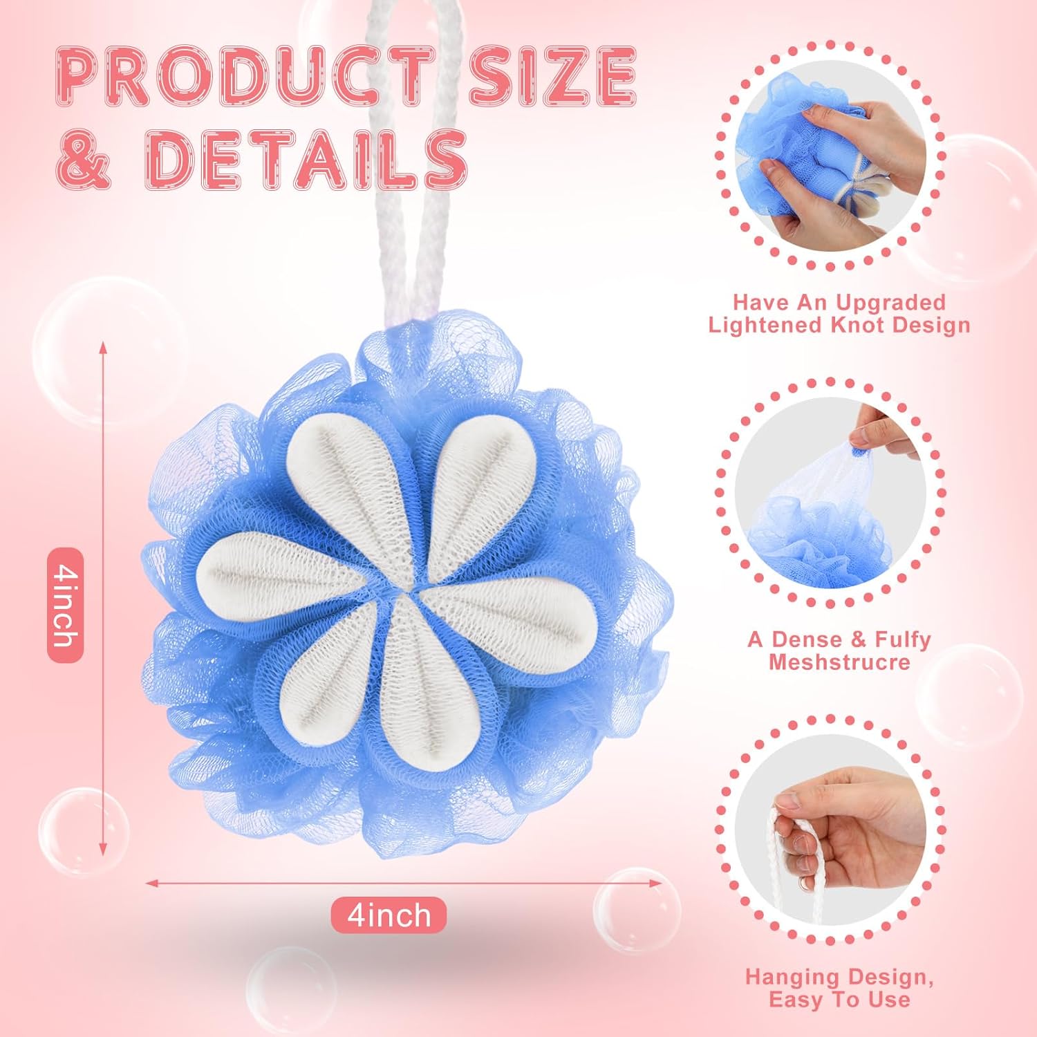 6 Pack Bath Loofah Sponge Flower Shower Loofah Bath Sponges for Shower Exfoliating Body Scrubber Spa Gifts for Women Bathroom Cleaning Bathing Accessories Men(Multicolor) - Image 2