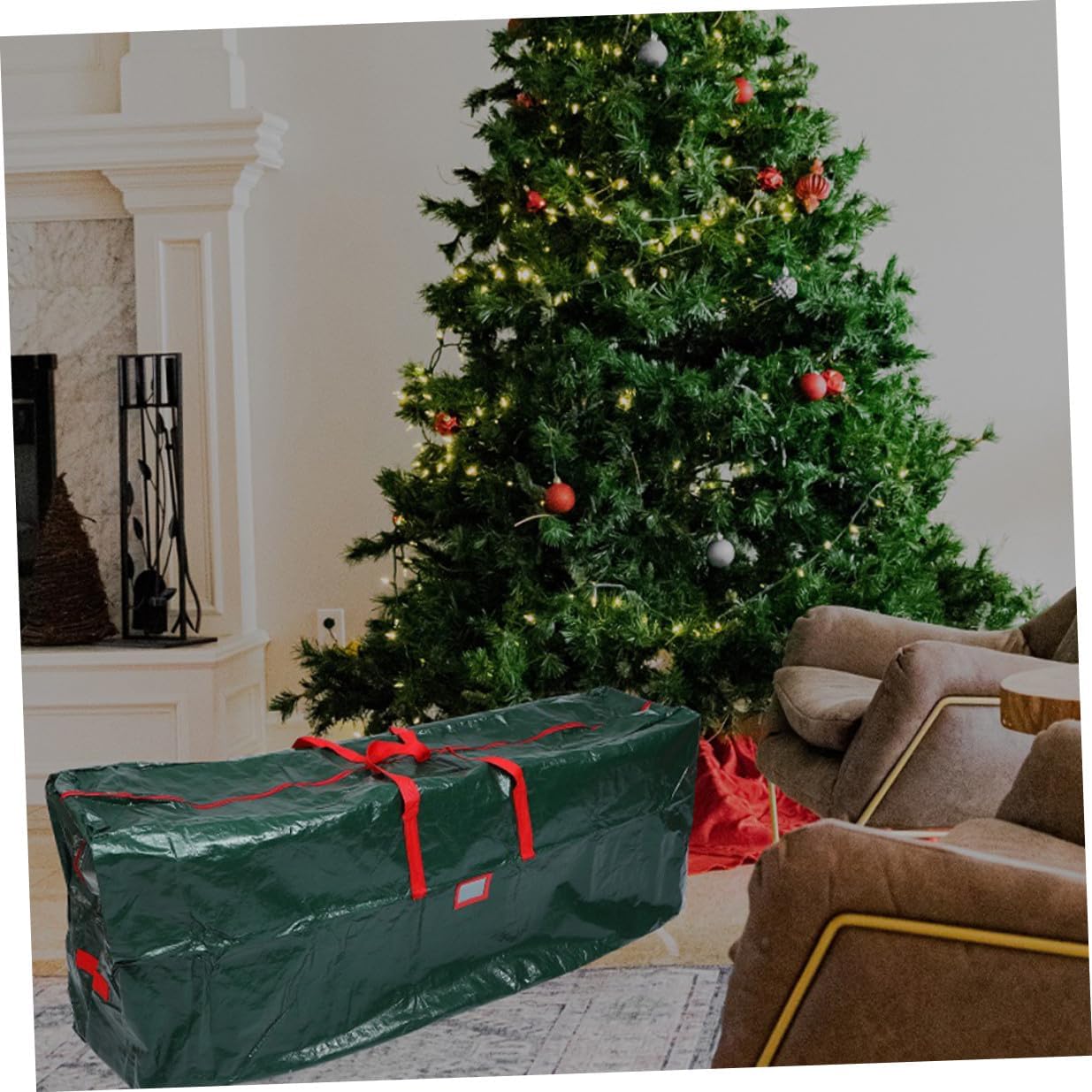 Christmas Tree Storage Bag Waterproof Zippered Storage Pouch with Carry Handles 165x38x76cm Dustproof Green Holiday Decor Organizer for Artificial Tree