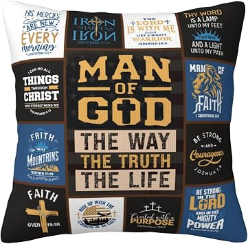Christian Gifts for Men, Religious Gifts for Men, Man of God Gifts for Men, Catholic Gift for Man, Baptism Gifts for Man, Inspirational Bible Gifts for Son Dad Throw Pillow Cover 18x18 Inches