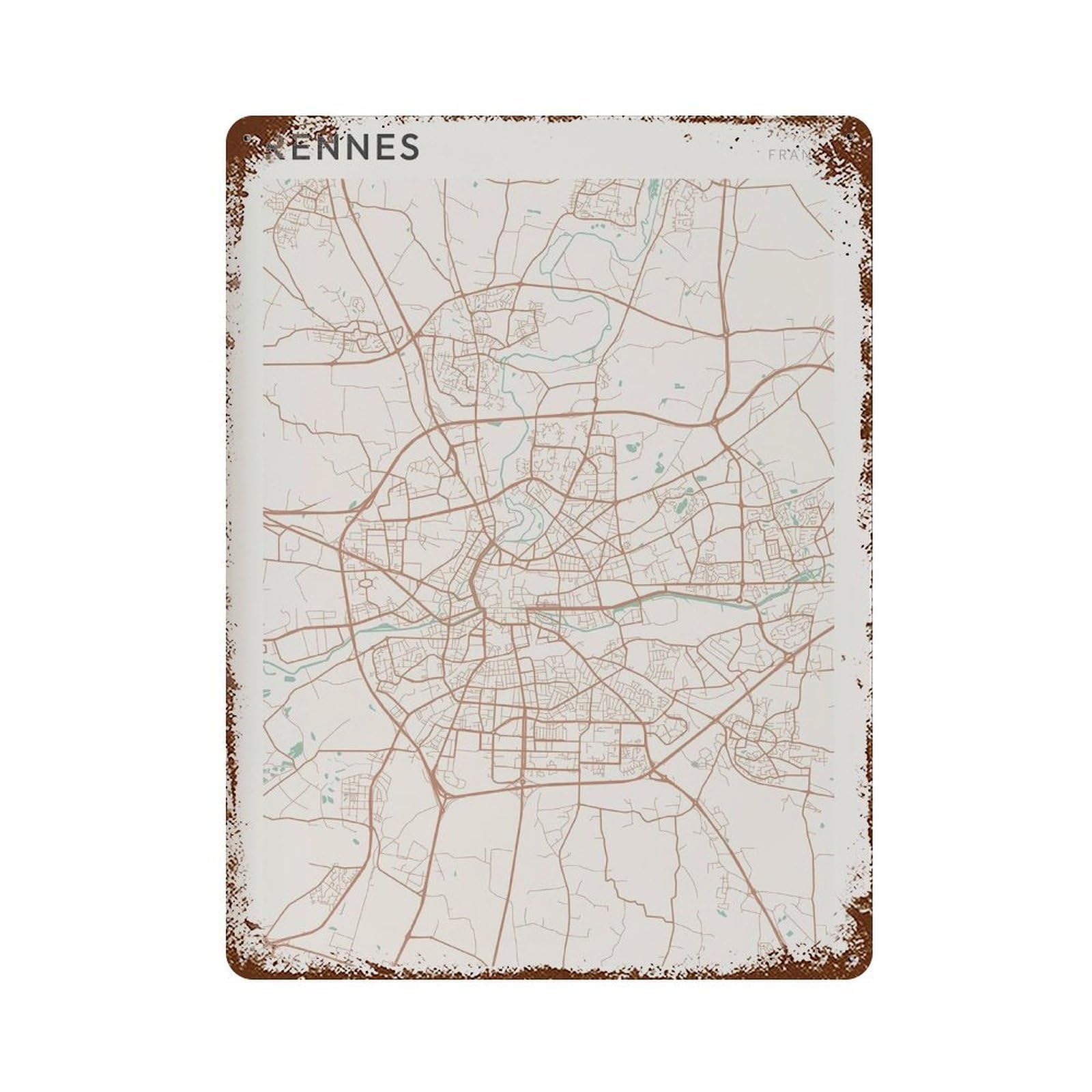 xiaoxiaoshen Rennes Map France Travel Gift Scandi Wall Decor Art Metal Tin Poster Modern Home Decor Art Home Bar Shop Decorations Vintage Sign 40x30cm