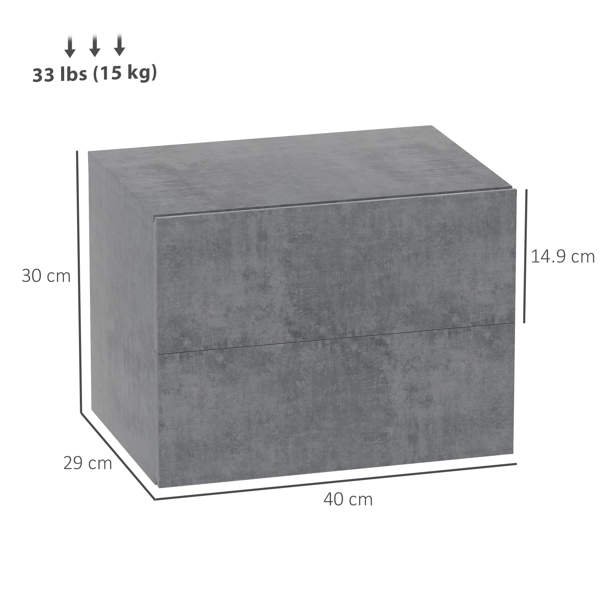HOMCOM Set di 2 Comodini Sospesi con 2 Cassetti 40x29x30 cm Grigio Cemento | Comodini Camera da Letto, Tavolini Salvaspazio da Salotto