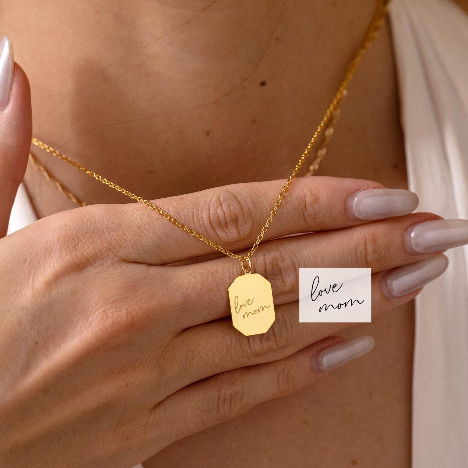 Inciso reale collana con scrittura a mano, su misura targhetta collana, personalizzato commemorativo reale firma gioiello per lei, Natale per lei