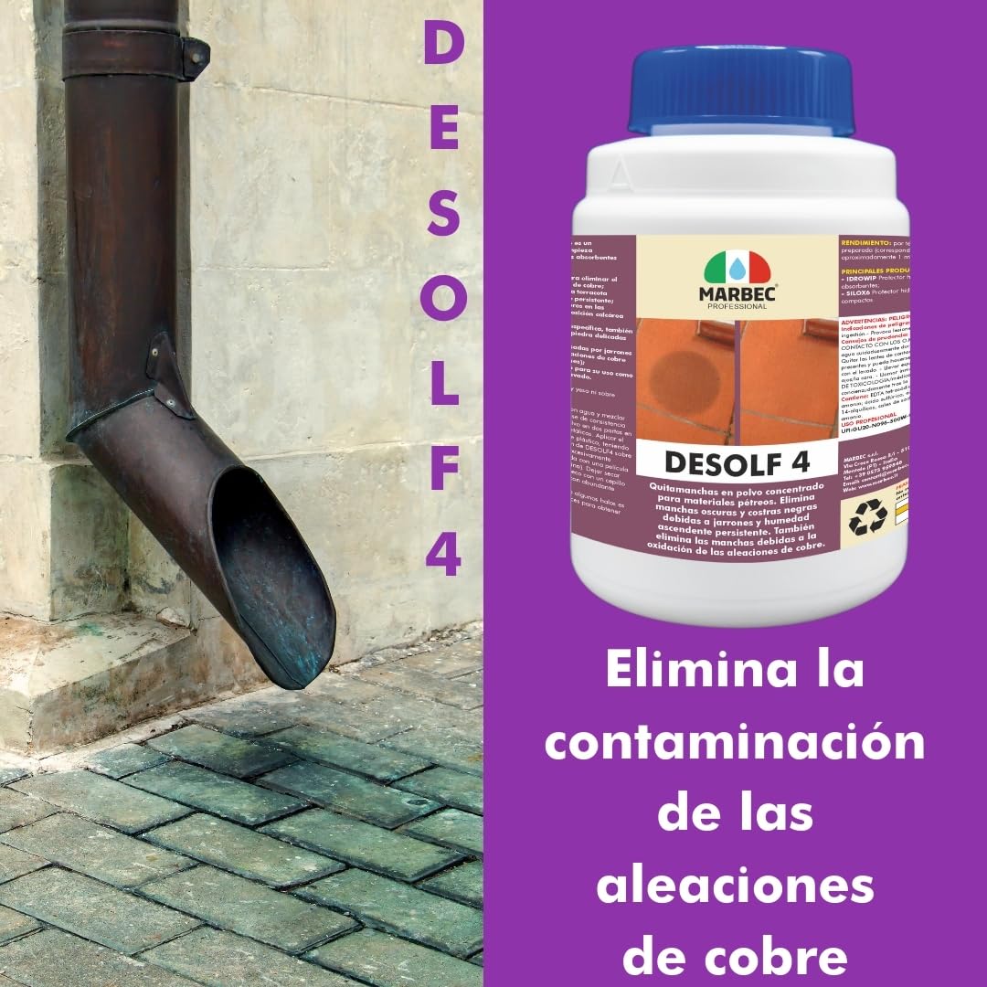 MARBEC DESOLF 4 1KGx4Uds Quitamanchas para la eliminación de las manchas de los vasos y de la humedad ascendente sobre barro, piedras y materiales de piedra