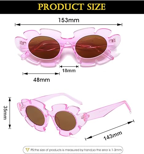 Miniatura 6 de EYLRIM Lentes de sol con diseño de flor de ojo de gato para mujer, a la moda, divertidos, lindos lentes de sol con protección UV 400 (06 rosaté)