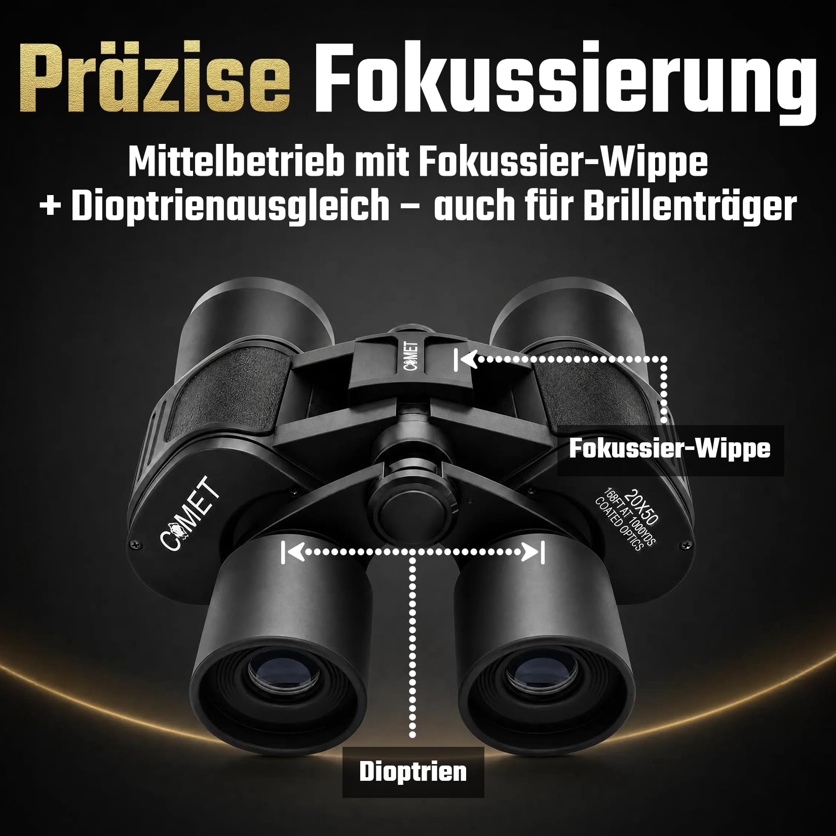 Comet Fernglas (20x50) Binocular Feldstecher Jagdfernglas Spektiv Fernrohr inkl. Tragekordel, Schultertasche