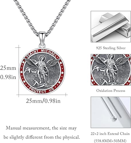 Vista 614 de Collar con colgante de plata de ley 925 con medalla de San Patrón, joyería religiosa para hombres y mujeres, con cadena de acero inoxidable 316L