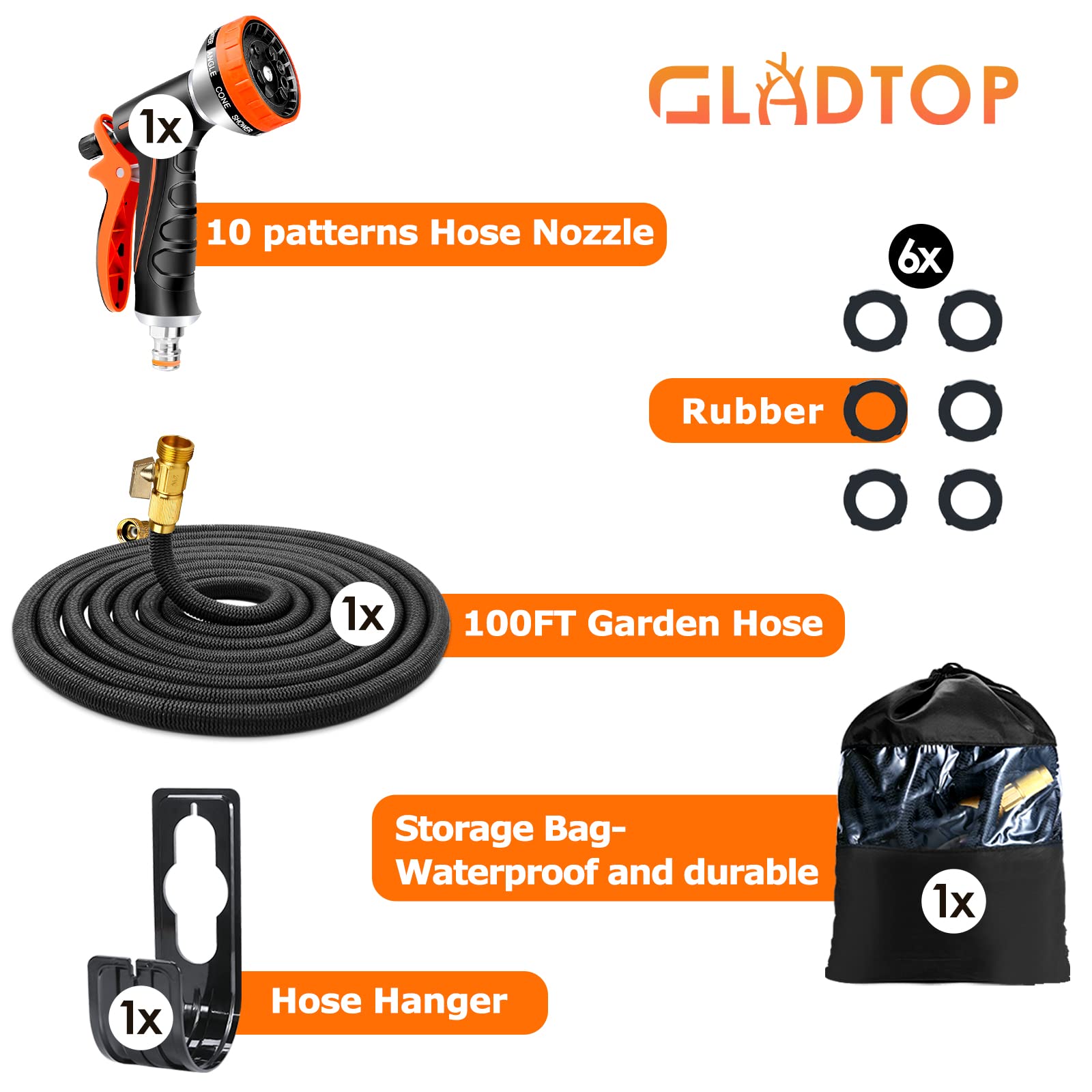 Flexibele tuinslang, 30 m, uitbreidbare tuinslang met 10 functies, sproeikop, 3/4 en 1/2 adapter van messing, ophanglus, irrigatie, tuinieren, autowassen, erf