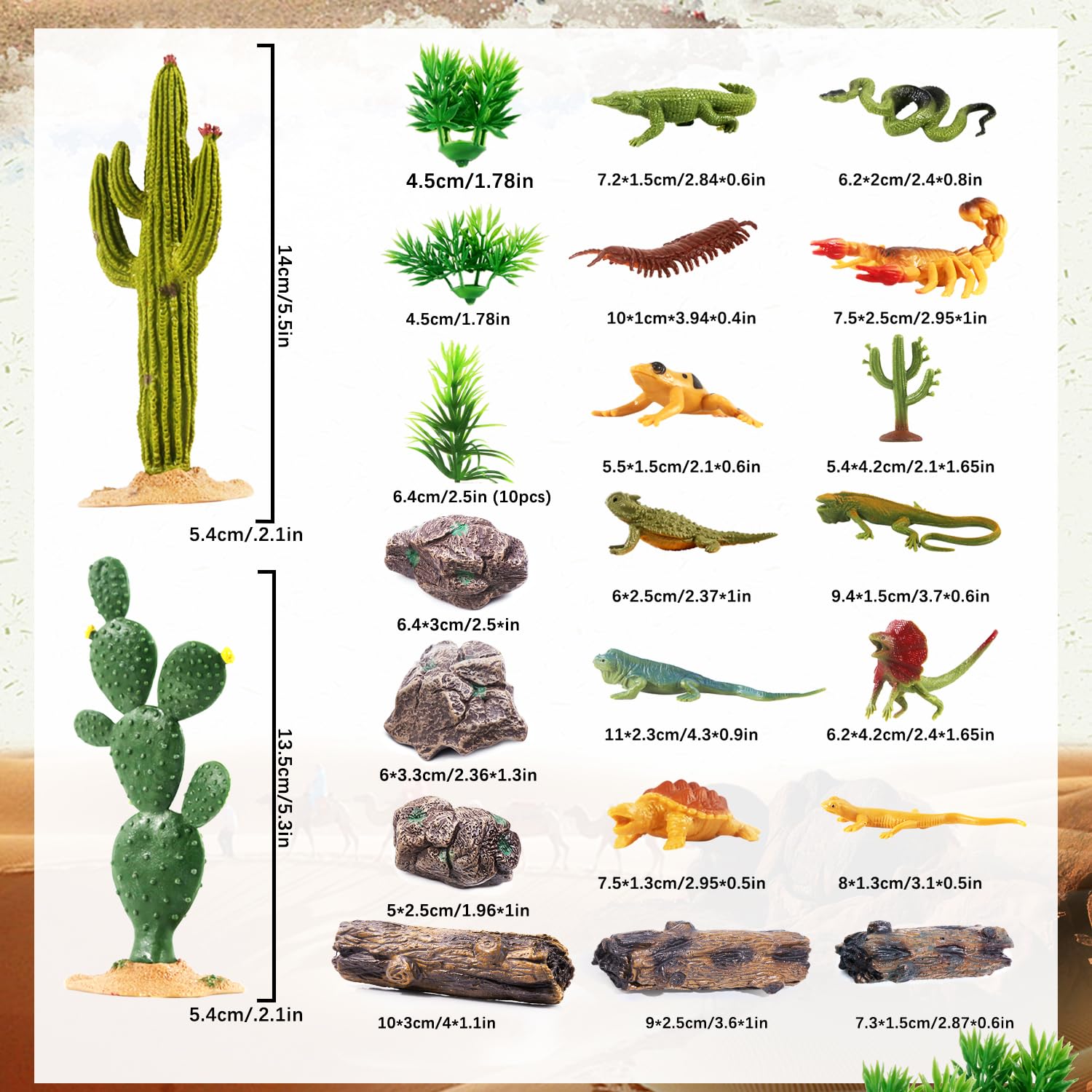 Amazon.co.jp: kukifun 砂漠 爬虫類 動物 フィギュア おもちゃ 木 樹脂