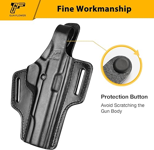 Miniatura 10 de OWB - Funda de pulgar para Colt 1911 y 1911 5 pulgadas, Glock 17 19 19 x 22 23 31 32 45Taurus G2C G3C, PT111 PT140. Funda de cuero de grano completo