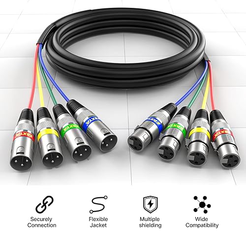 Miniatura 2 de EBXYA Cable XLR Snake de 6 pies de 4 canales, cable de conexión de micrófono equilibrado de alta calidad XLR macho a hembra para vivo, grabación,