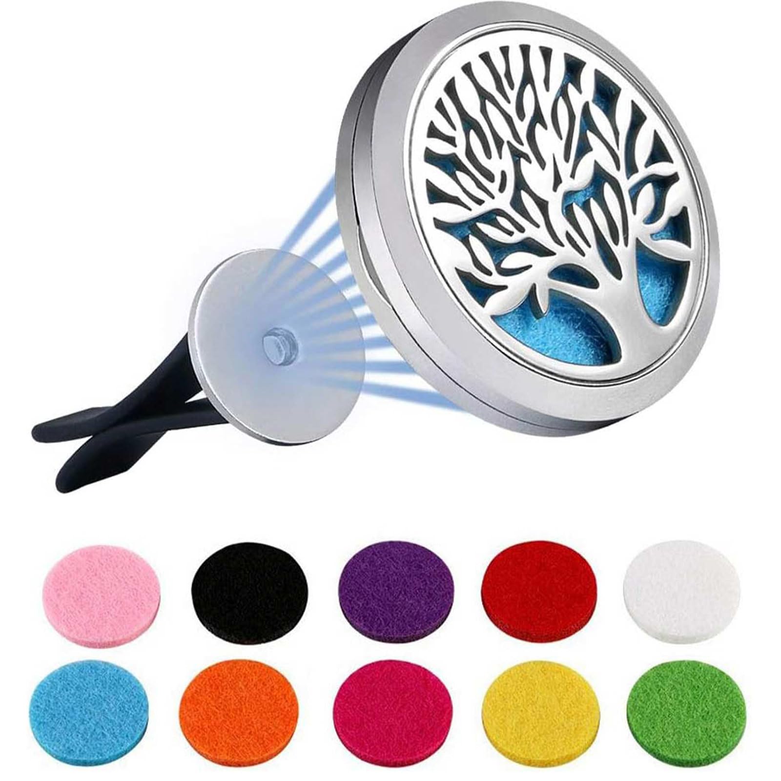 Car Essential Oil Diffuser, Natural Air Freshener With 2 Feet Clip and 10 Refill Felt Pads for Car, Office, Room or Other Indoor Places