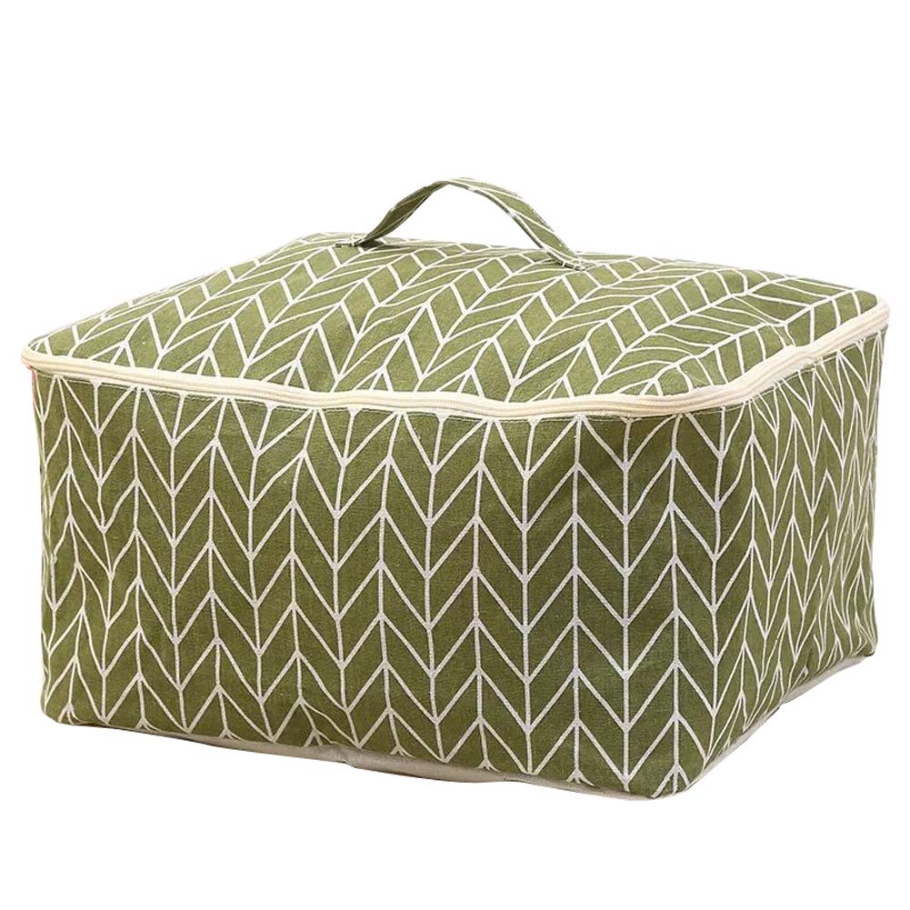 Clothing Storage Bag Under-bed Organizer, Waterproof Linen Foldable with Handle Three Side Open for Comforters, Blankets, Bedding, Moving-Green