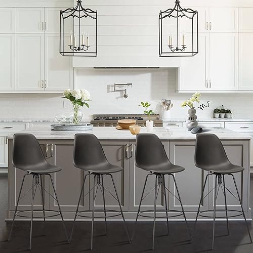 Miniatura 8 de Changjie Furniture Juego de 4 taburetes de bar giratorios de altura de mostrador, sillas laterales de plástico (24 pulgadas, gris)