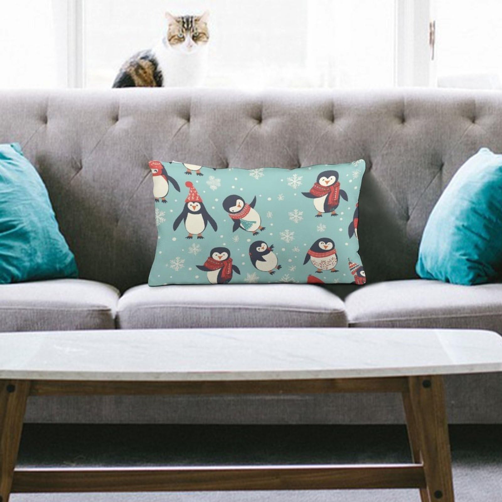 NTVOWPZO Decoration Throw Pillow Covers 8"x12" Pillowcases Covers Winter Christmas Penguins Soft Pillowcases Modern Farmhouse Home Decor Sofa Cushions Covers for Couch Bed Living Room