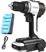 Litheli 20 V Cordless Drill with 1 x 10,000 mAh Li-Ion Battery, 60 Nm Maximum Torque, 17+1 Torque Levels, 13 mm Keyless Drill Chuck, 2 Speed Levels and LED Light for Home Repairs