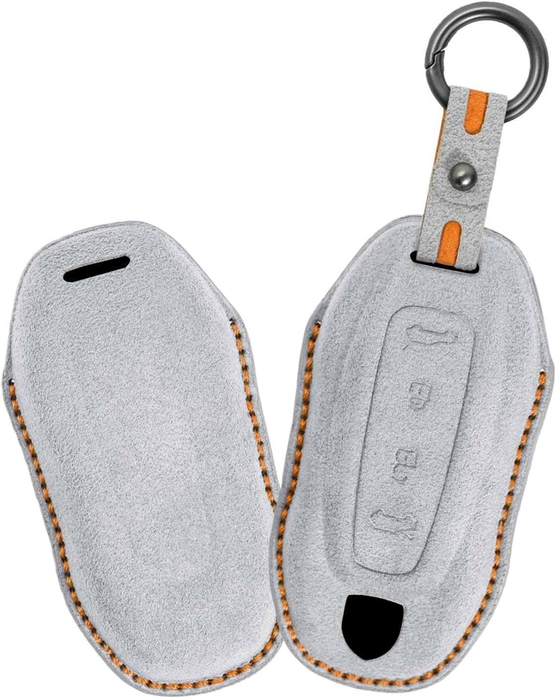 Premium Leather Protection Car Key Fob Cover Case Compatible with Porsche Macan EV Macan 4 2024 2025 Car Accessories Fingerprint-Resistant Key Fob Protector Keyring 4 Buttons-Titanium Gray