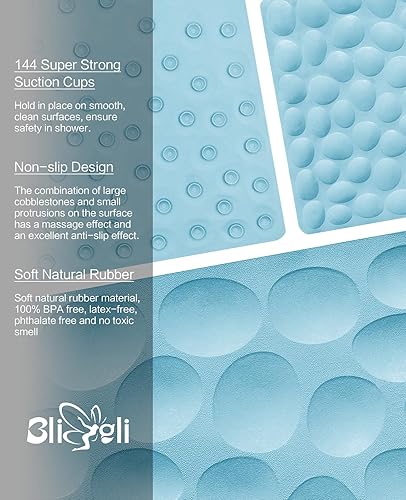 Miniatura 2 de Bligli Tapete de ducha para bañera, 16 x 31.5 pulgadas, estándar, antideslizante, con ventosas fuertes, tapete de goma suave, antideslizante,