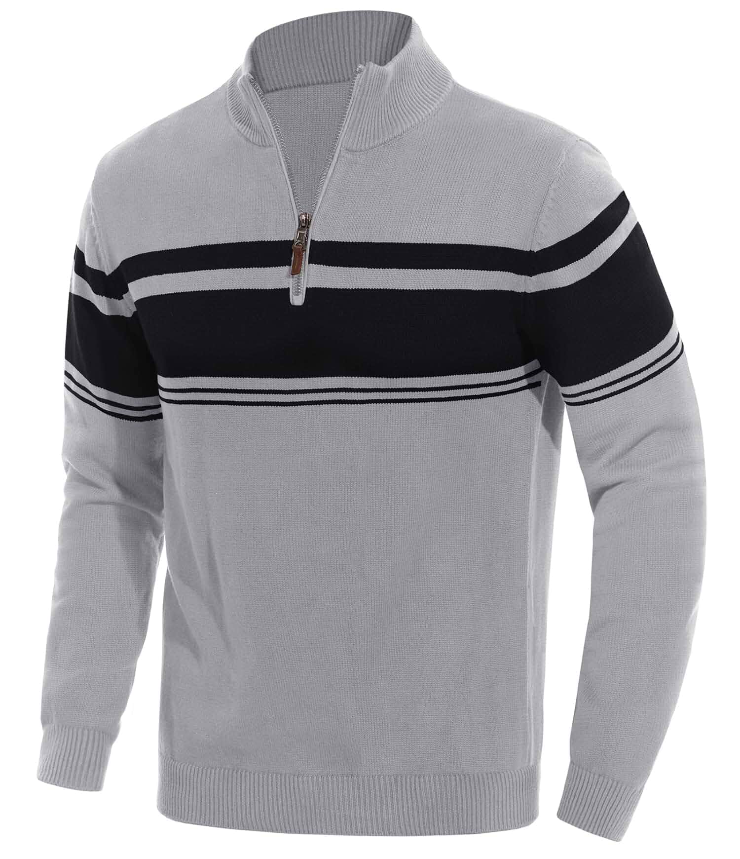 EKLENTSON Mens Quarter Zip Sweater Thermal Cotton Knit Turtleneck Pullover Cotton knit polo sweater with thermal fabric, striped color-block design for business casual, golf, office & fall/winter