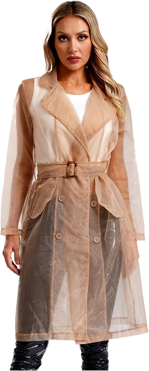 renvena Womens Sheer Organza Trench Coat Notch Lapel Morocco Ubuy