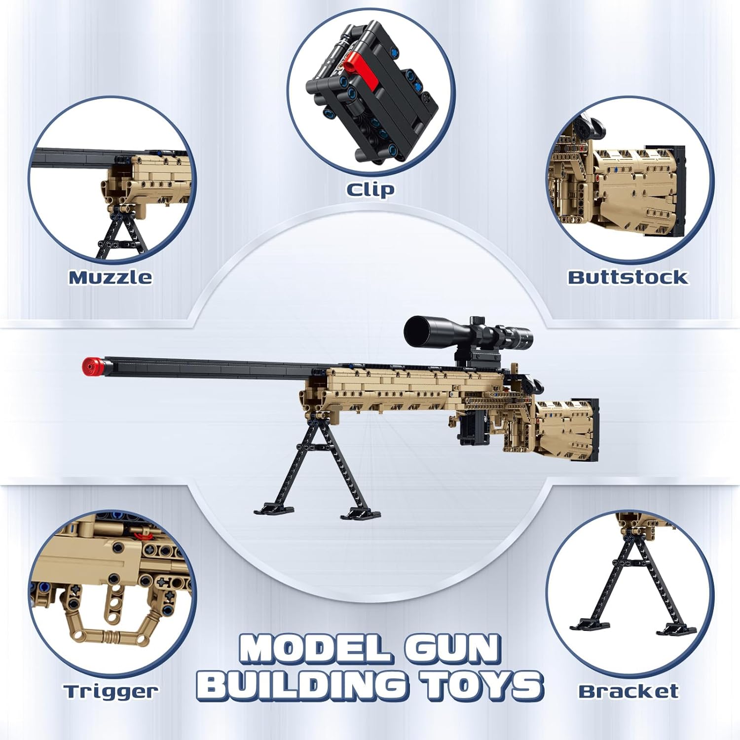 Building Blocks Gun Sets, 1:1 M24 DIY Assembling Army Building Toys Set for Boys Adult Teen, Shootable Sniper Model Kits, Birthday Gifts for Kids Age 8+, Collection for Military Fan 1380 PCS