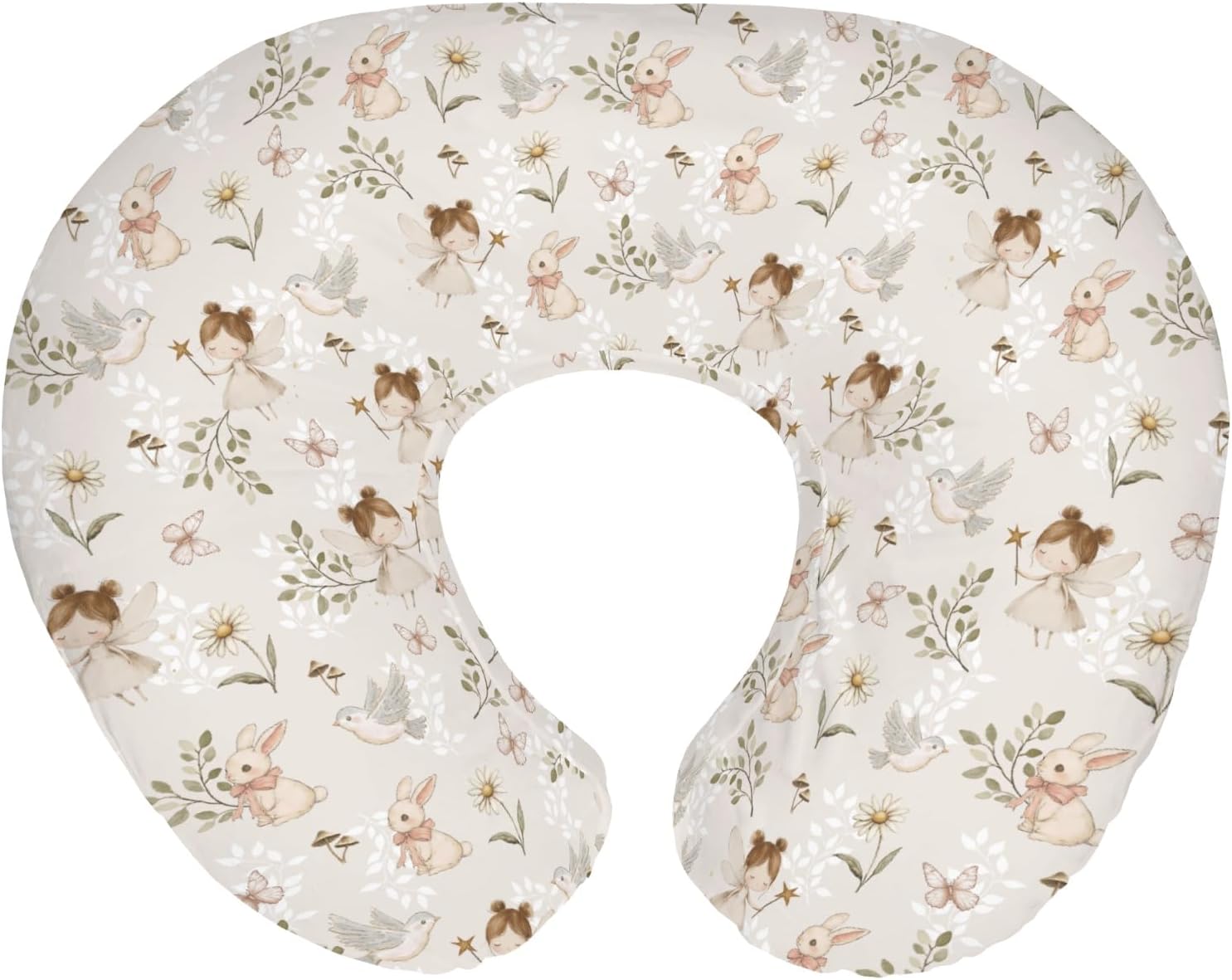Boho Fairies Baby Nursing Pillow Covers for Boy Girl Cute Girl Bunny Bird Daisy Leaves Nursery Slipcovers for Breastfeeding Pillows Spring Garden Soft Stretchy Removable Cover for Newborn Infant