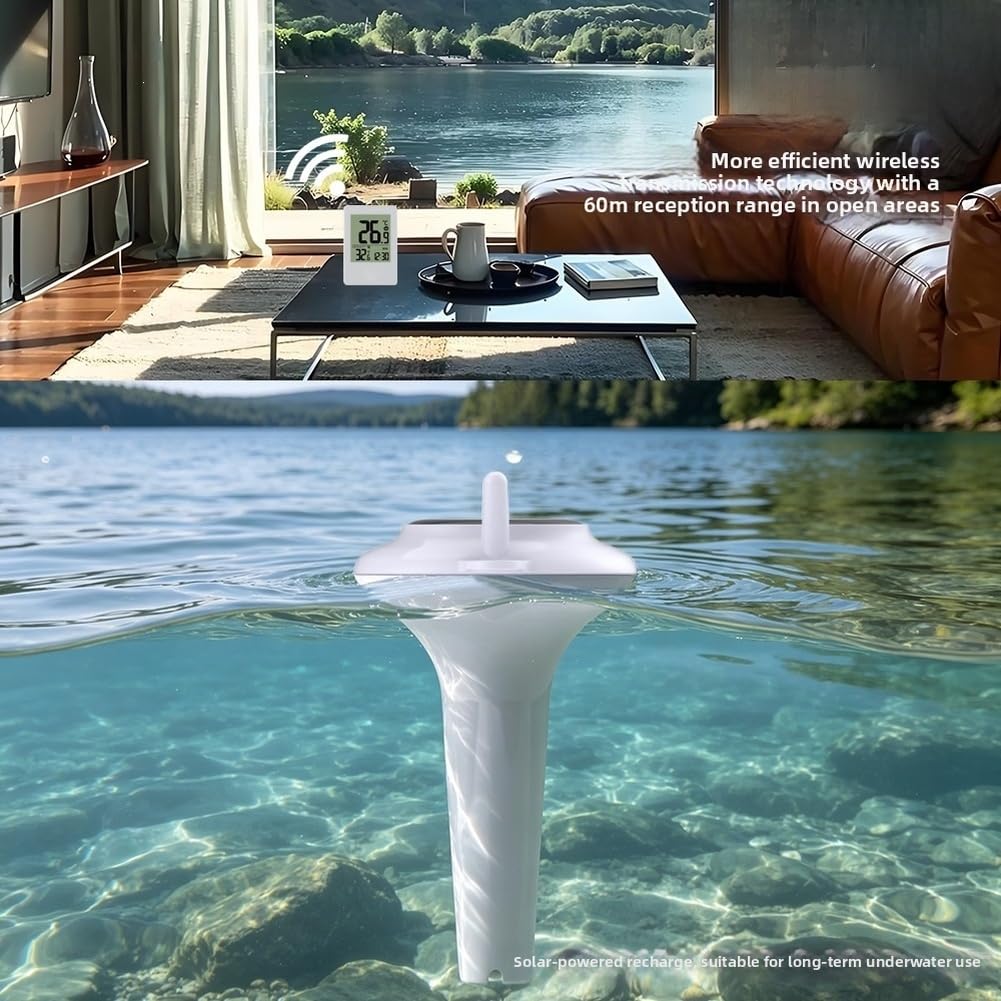 Termometro da piscina a energia solare, con display digitale, impermeabile IPX8, intervallo di temperatura da -40 °C a +70 °C, portata di 60 m, per piscina e esterni