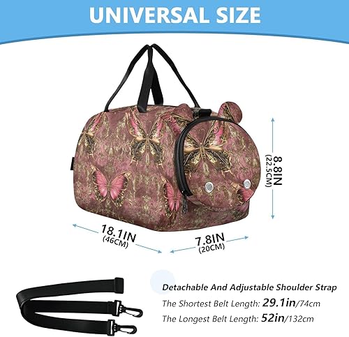 Miniatura 3 de Peach Gold Vintage Butterfly Gym Duffel Bag with Shoes Compartment Lightweight Kids Overnight Bag for Beach Swim Pool Sports bolso para gym mujer