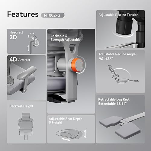 Miniatura 5 de Newtral Silla de oficina ergonómica, silla de escritorio de oficina en casa, silla de oficina grande y alta, soporte lumbar de seguimiento