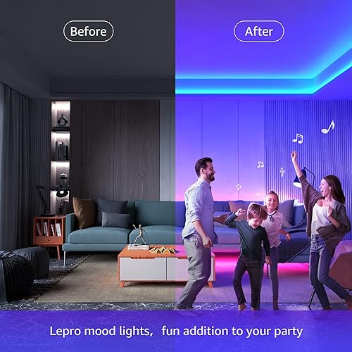 Miniatura 7 de Lepro Tira de luces LED, tiras LED RGB de 39.4 pies, tira de luz LED 5050 SMD que cambia de color con control remoto de 44 teclas y fuente