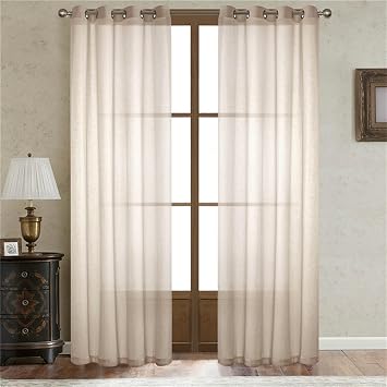 Solid Color Sheer Window Curtains 2 Panels Window Voile Panels Semi Sheer Elegant Window Drapes Grommet Top for Kitchen Bedroom Children Living Room Yard, 72" W x 63" L Pack of 2, Beige 2