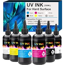 UV Ink 250ML for Hard Surfaces Compatible with Ep XP600 TX800 i3200 L805 1390 DX5 DX6 DX7 i1600 DX10 printhead for Wood Acrylic,Plastic,Stone Material,etc CMYKWV