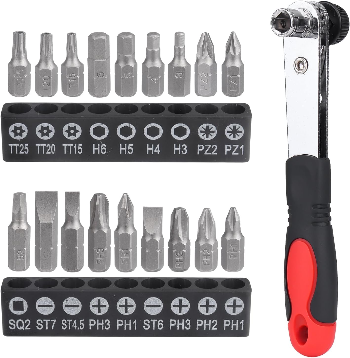 Hobbypark 20pc 1/4 Ratchet Wrench Close Quarters Screwdriver Set with High Torque - Right Angle EDC Tool with 90 Degree Mini Offset Reversible Drive Handle & Multi Hex Bits Set