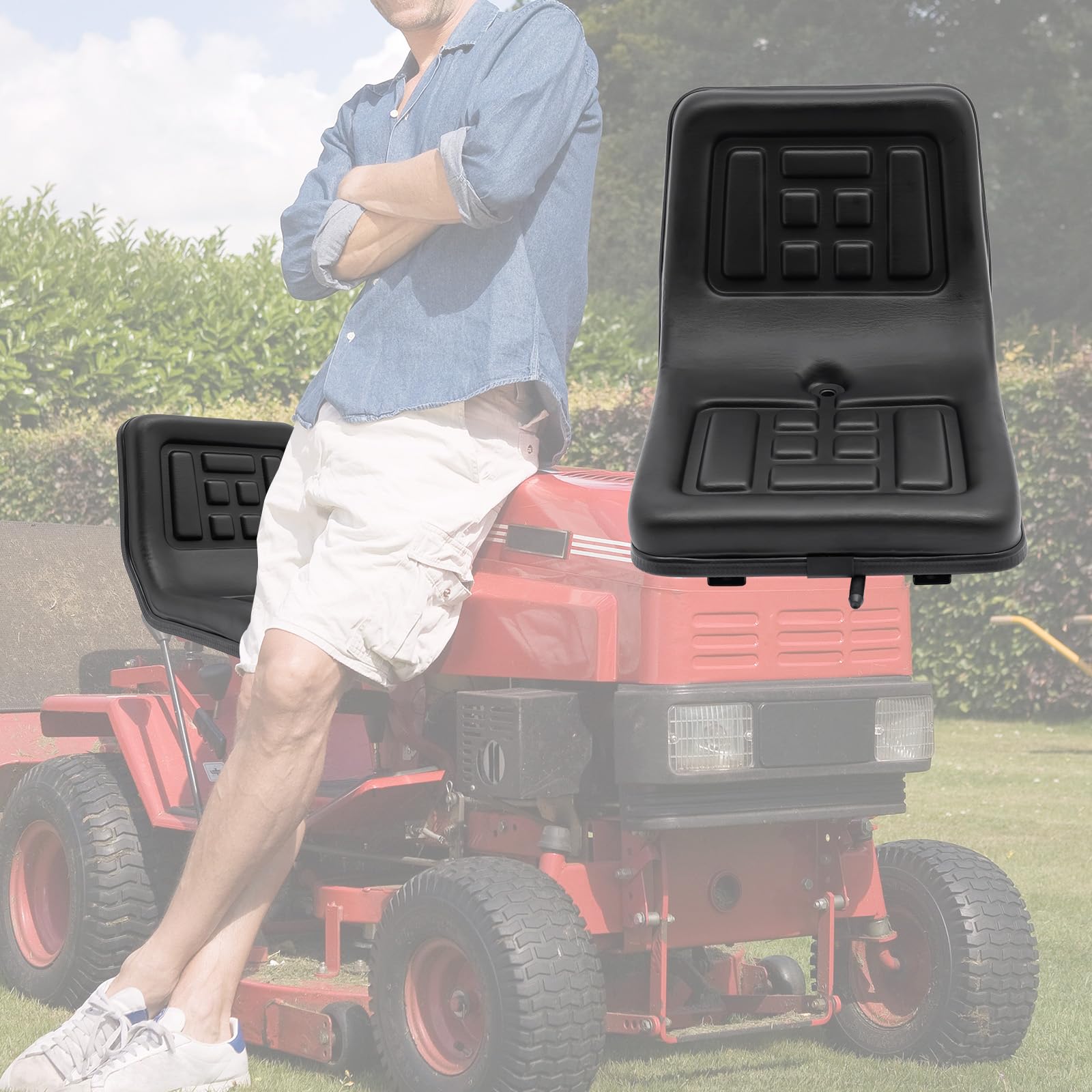 Universal Gabelstaplersitz, Traktorsitz | Rasentraktor Sitz | Schleppersitz | Staplersitz mit Verstellbaren Führungen und Rückenlehne für Traktor, Bagger, Wasserdichter PVC (44,5 x 35,5 x 33,5 cm)