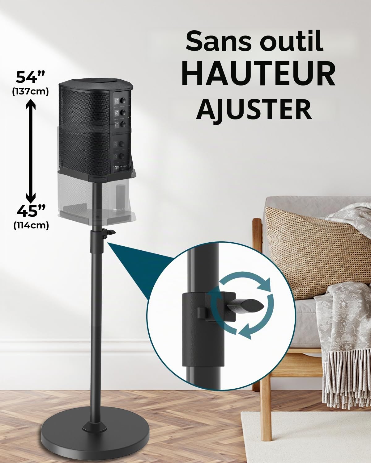 Support réglable en hauteur pour Bose S1 Pro/S1 Pro Plus/S1 Pro + support de sol, support d'enceintes, réglable en hauteur de 114 à 137 cm, pour haut-parleurs jusqu'à 9 kg, pour Bose S1 Pro