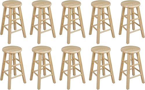 Miniatura 26 de PJ Wood Taburetes de cocina de asiento redondo clásico de 24 pulgadas de alto para hogares, espacios de comedor y bares con asientos sin espalda,