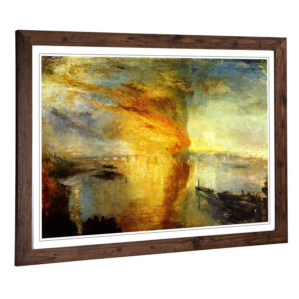 Big Box Art Framed Print of Joseph Mallord William Turner Burning of The House of Lords Design | Wall Art Picture| Home Decor for Living Room, Bedroom, Office, Walnut, A2 / 24.5x18 Inch / 62x45cm